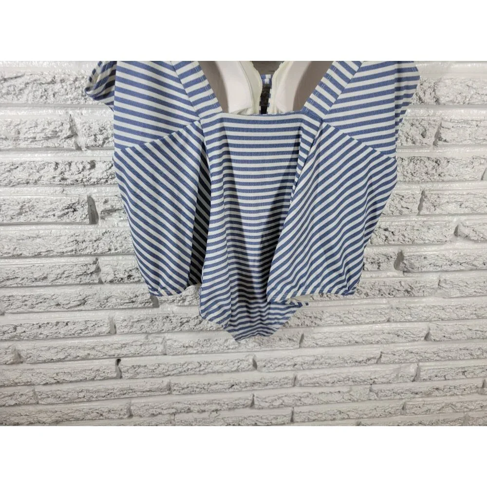 Time Tru Womens Swimsuit 2X 20W 22W Plus One Piece Bra Blue Stripe Lined STR109E